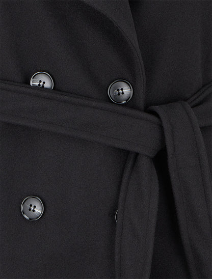 Manteau long cintré à boutons - Noir - 3