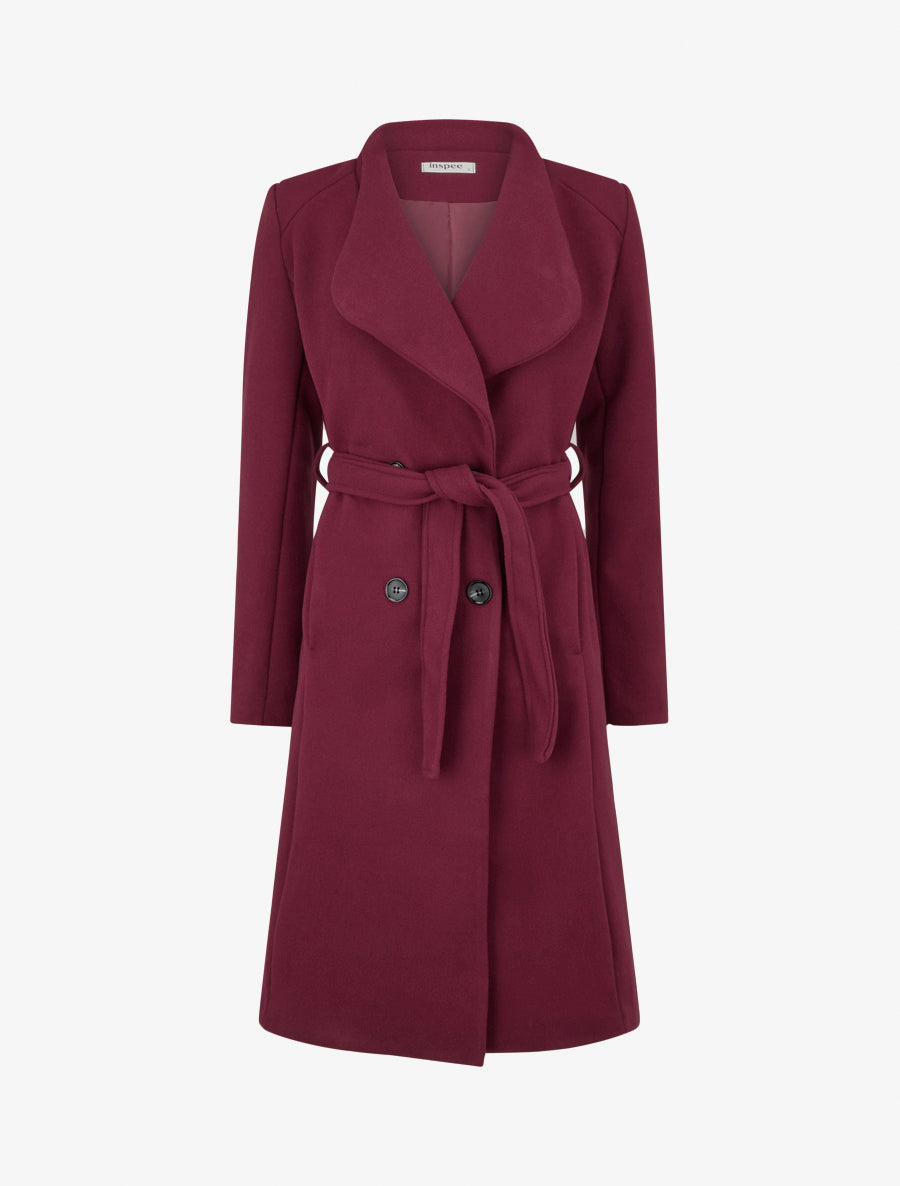 Taillierter langer Mantel mit Knöpfen - Bordeaux
