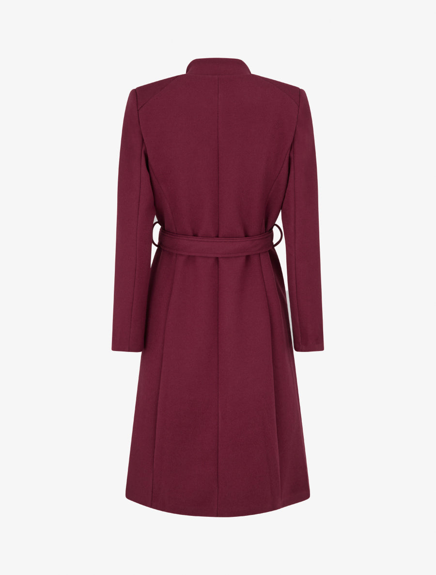 Taillierter langer Mantel mit Knöpfen - Bordeaux