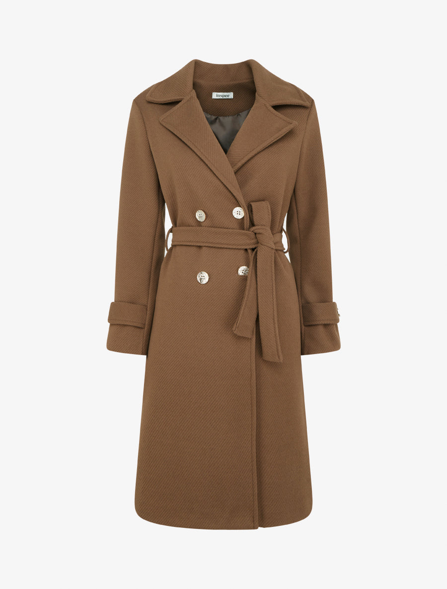 Manteau droit croisé à boutons - Marron - 1