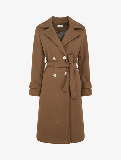 Manteau droit croisé à boutons - Marron - 1