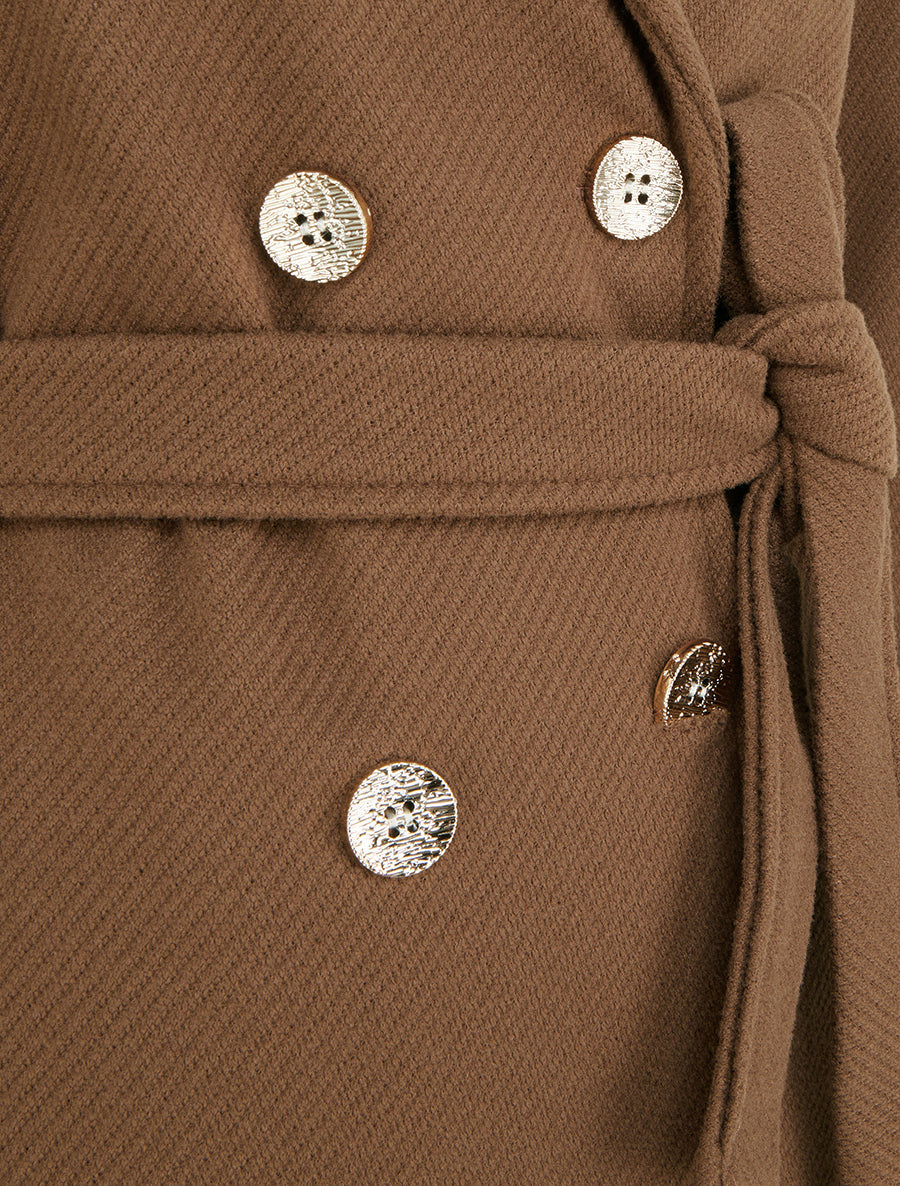 Manteau droit croisé à boutons - Marron - 3