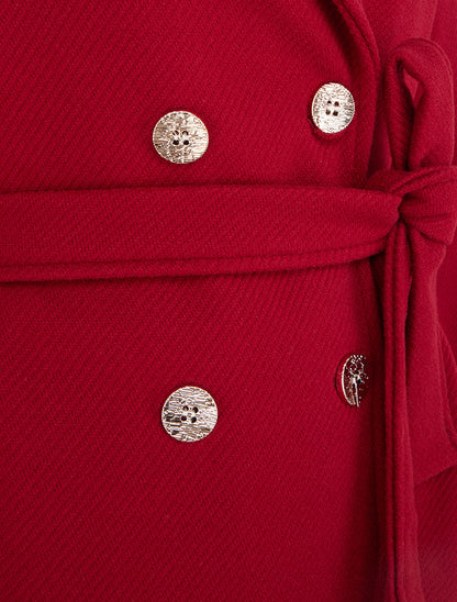Manteau droit croisé à boutons - Rouge - 3