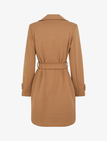 Manteau droit croisé à boutons - Camel - 2