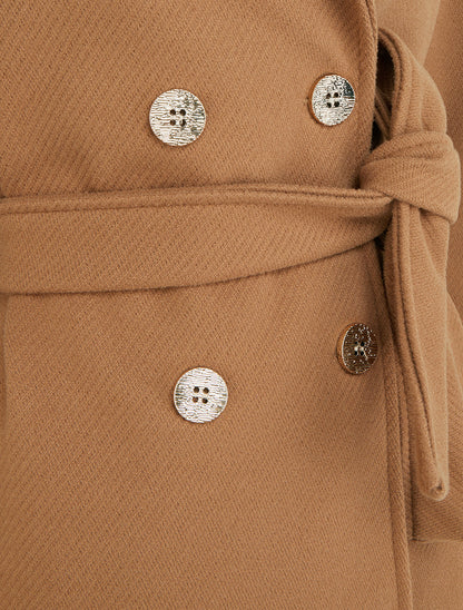 Manteau droit croisé à boutons - Camel - 3