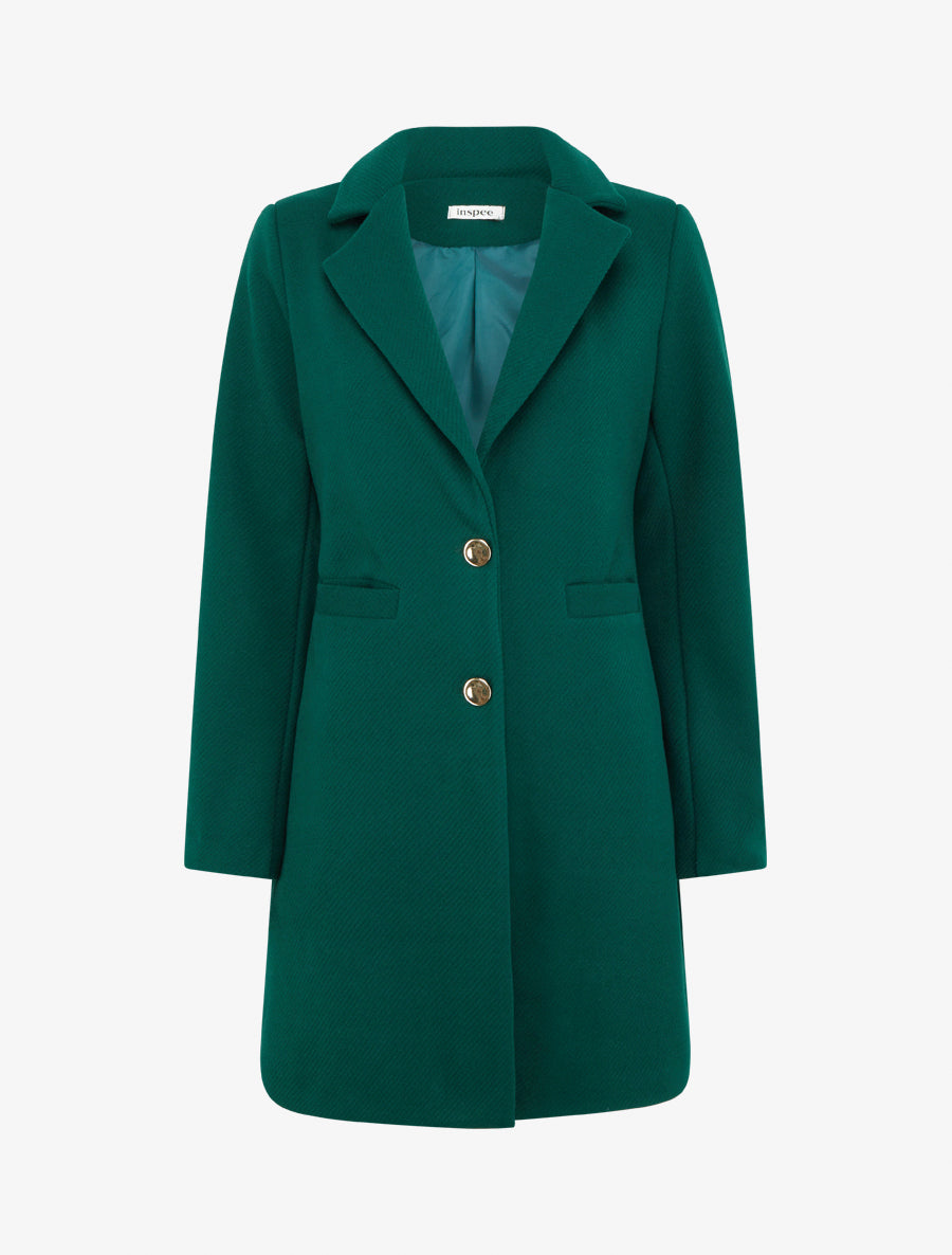 Manteau uni boutonnée à col cranté - Vert sapin - 1