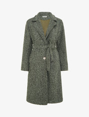 Manteau uni duveteux à col cranté - Kaki - 1