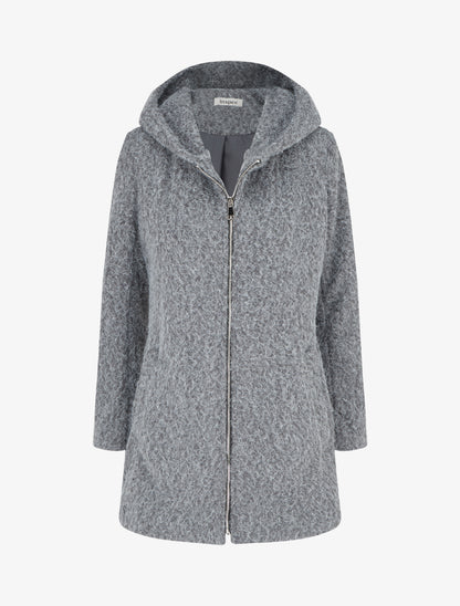 Manteau duveteux à capuche - Gris - 1