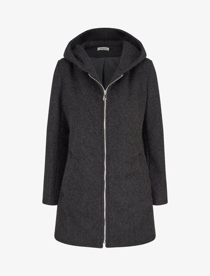 Manteau duveteux à capuche - Noir - 1