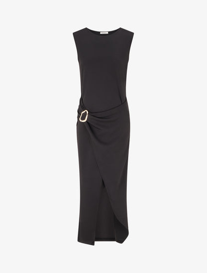 Robe longue fendue à empiècement bijou - Noir - 1