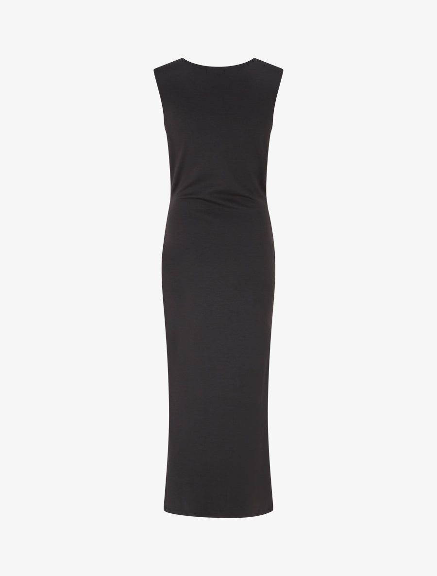 Robe longue fendue à empiècement bijou - Noir - 2