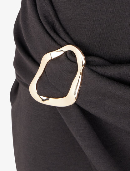 Robe longue fendue à empiècement bijou - Noir - 3