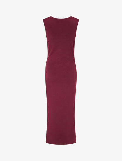 Robe longue fendue à empiècement bijou - Lie de vin - 2
