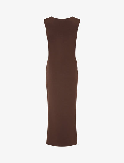 Robe longue fendue à empiècement bijou - Marron - 2
