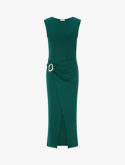 Robe longue fendue à empiècement bijou - Vert sapin - 1