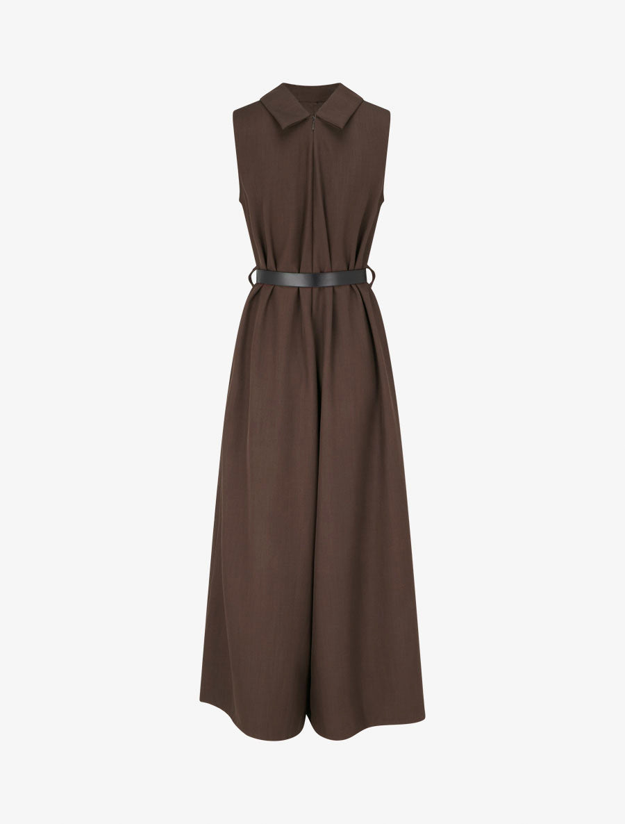 Combinaison ample sans manches à col à revers - Marron - 2