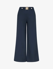 Pantalon droit à ceinture fantaisie - Marine - 1