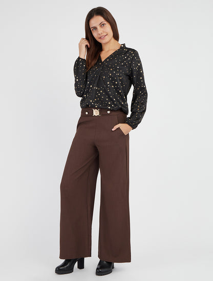 Pantalon droit à ceinture fantaisie - Marron - 8