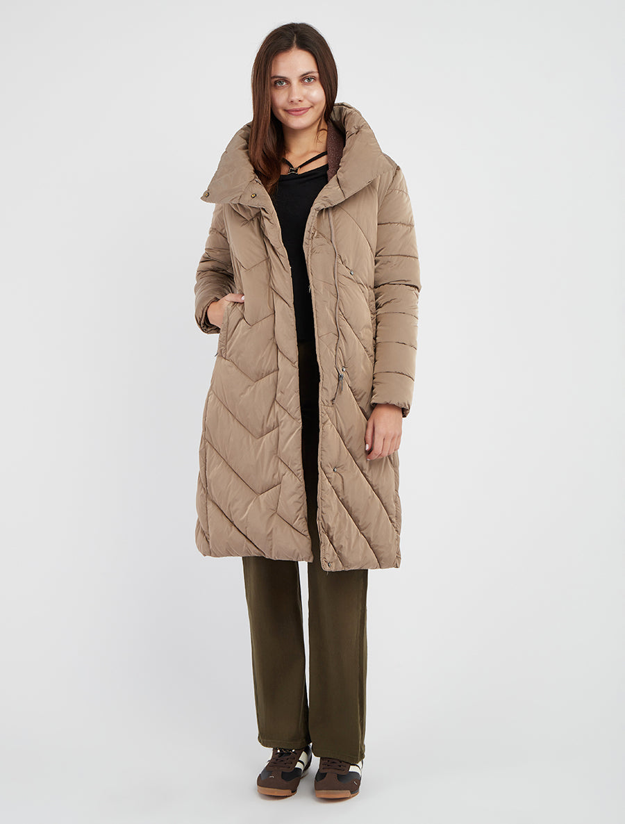 Lange Daunenjacke mit Stehkragen - Maulwurf