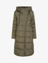 Doudoune longue à capuche et zip en biais - Kaki - 1