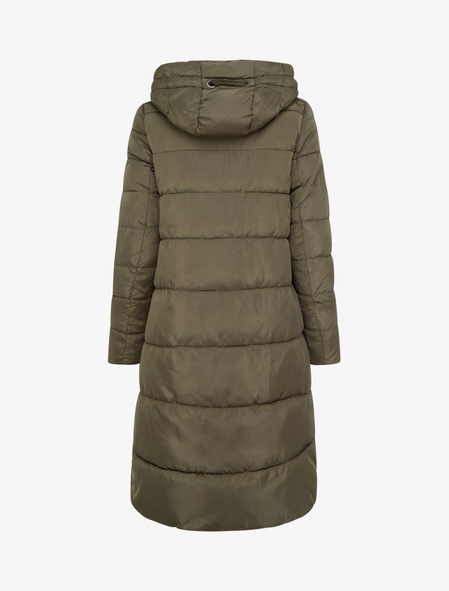 Doudoune longue à capuche et zip en biais - Kaki - 2