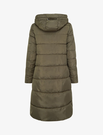 Doudoune longue à capuche et zip en biais - Kaki - 2