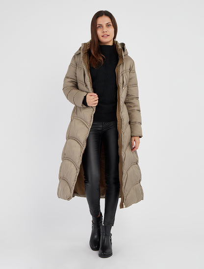 Doudoune longue à capuche - Taupe - 8