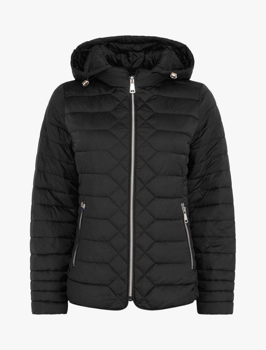 Doudoune unie à capuche - Noir - 1