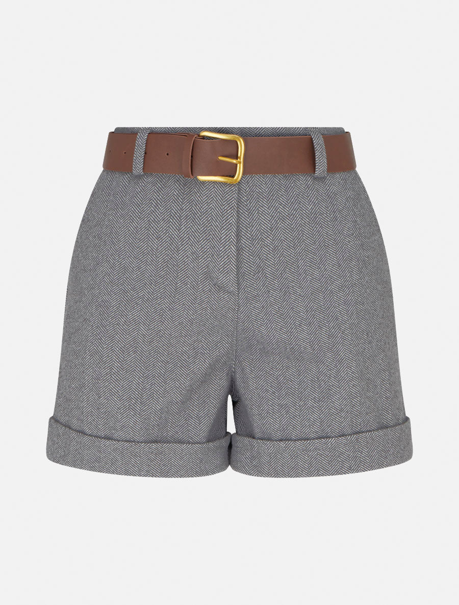 Shorts mit umgeschlagenem Saum und Zickzackmuster. - Grau