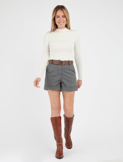 Shorts mit umgeschlagenem Saum und Zickzackmuster. - Grau