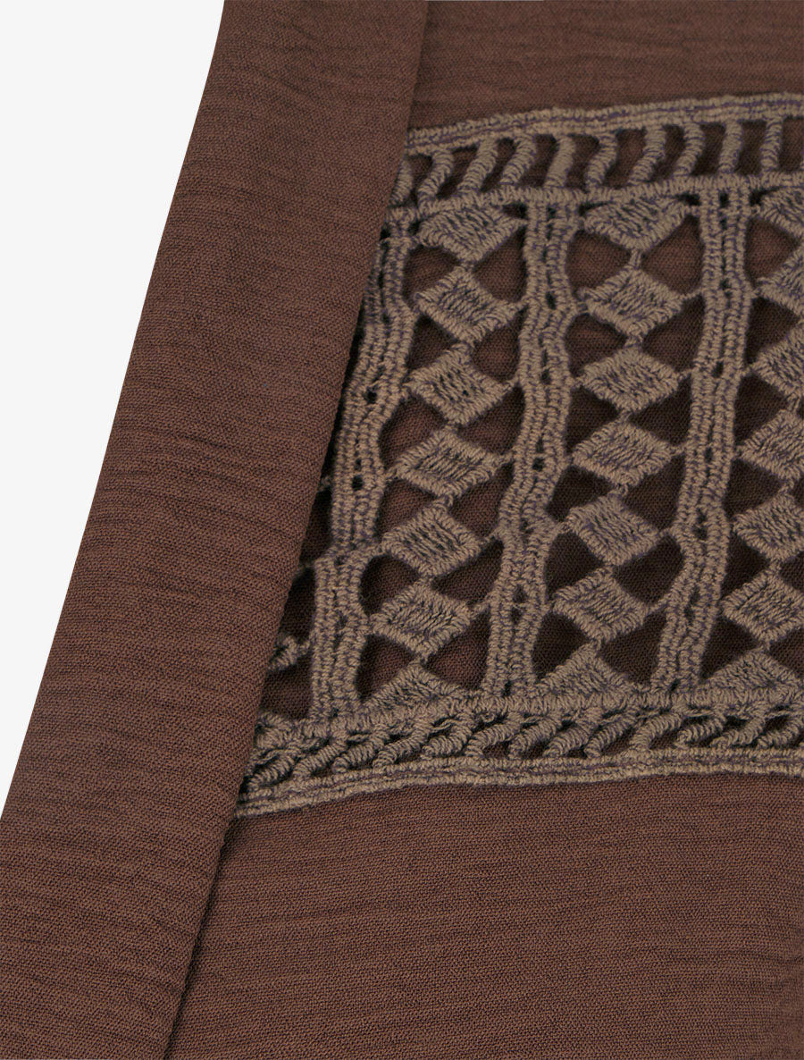 Fließende Bluse mit Ballonschnitt und Häkel-Detail - Braun