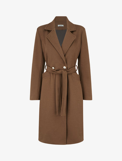 Manteau en laine mélangéee à col cranté - Marron - 1