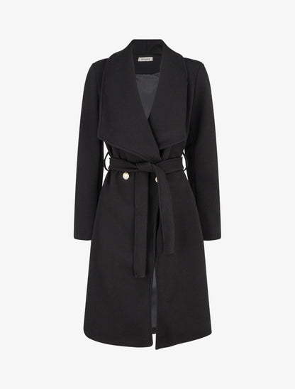 Manteau long ceinturé - Noir - 1