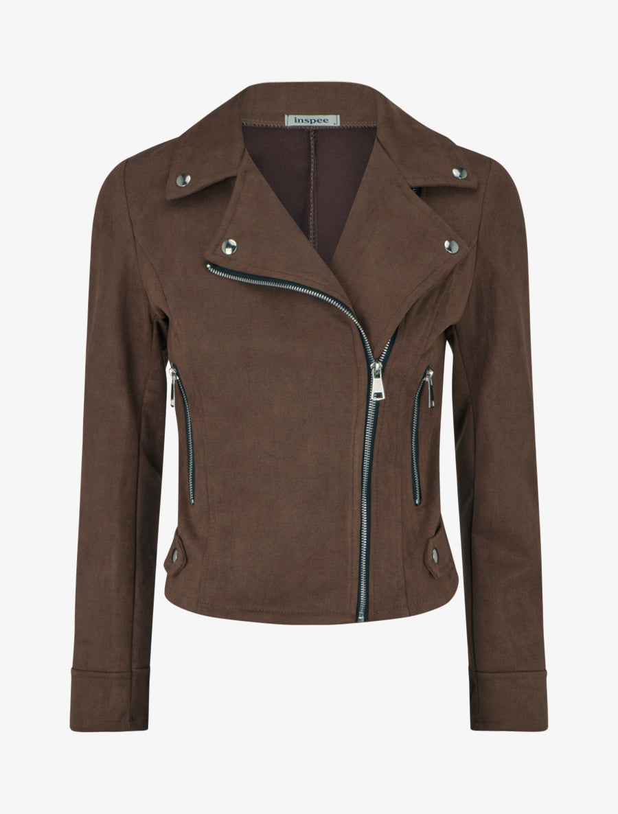 Jacke aus Wildlederimitat mit Reißverschluss - Braun