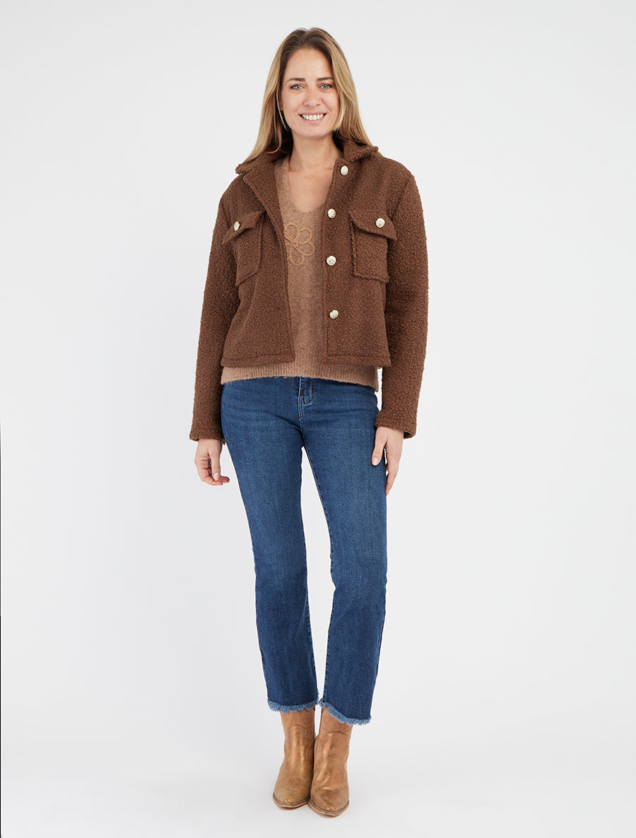 Kurzmantel in Bouclé-Wolloptik - Braun