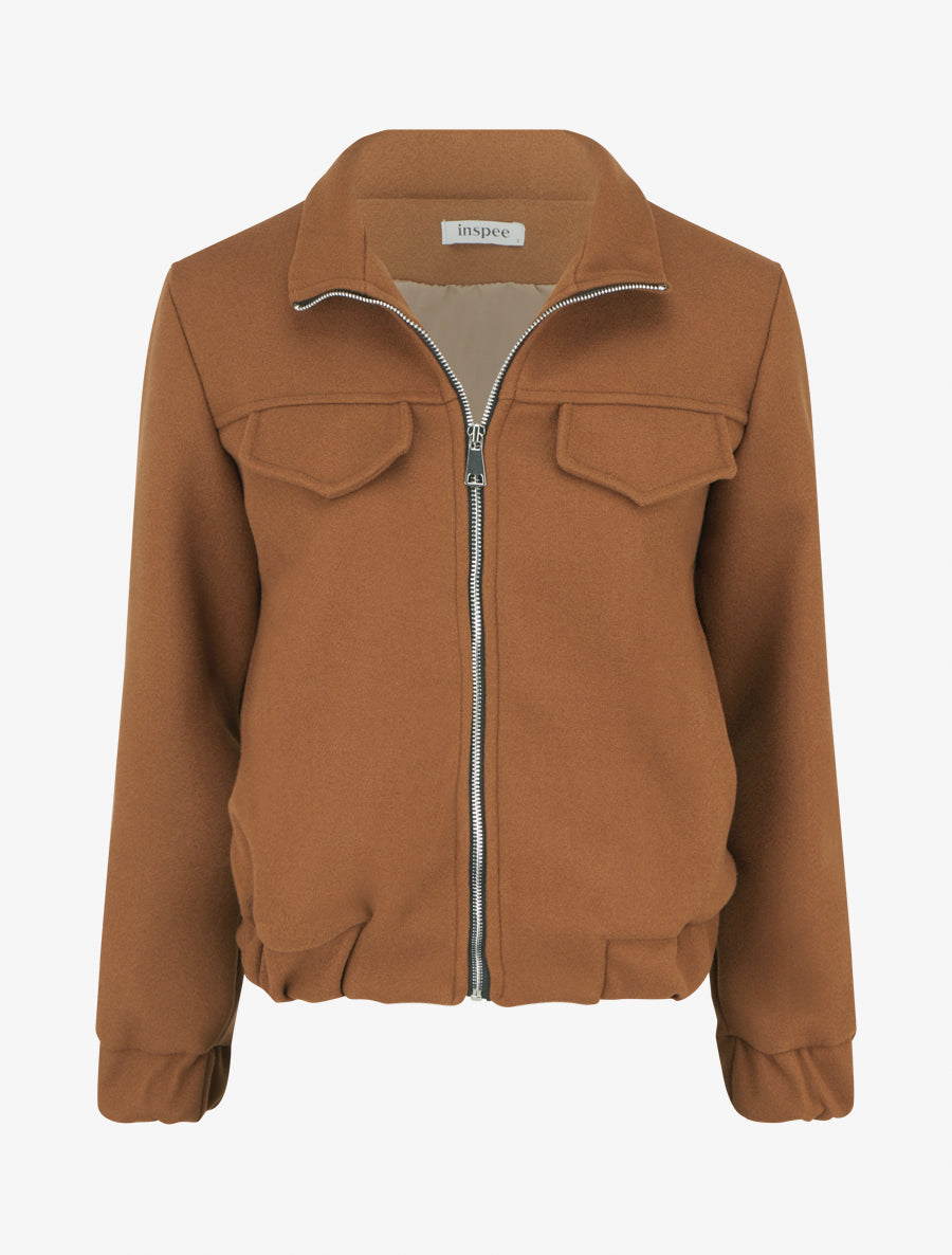 Blouson zippé à bords élastiqués - Camel - 1