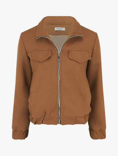 Blouson zippé à bords élastiqués - Camel - 1