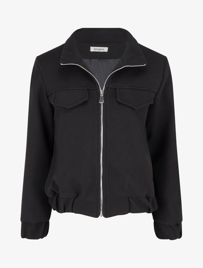 Blouson zippé à bords élastiqués - Noir - 1