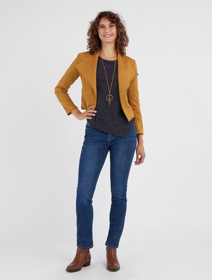 Veste en suédine à poches décoratives zippées - Camel - 8