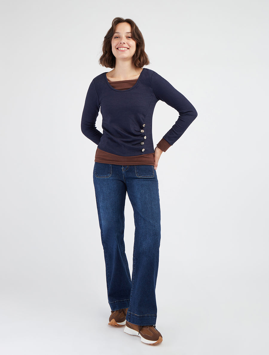 Pull bicolore à boutons décoratifs - Marine - 8