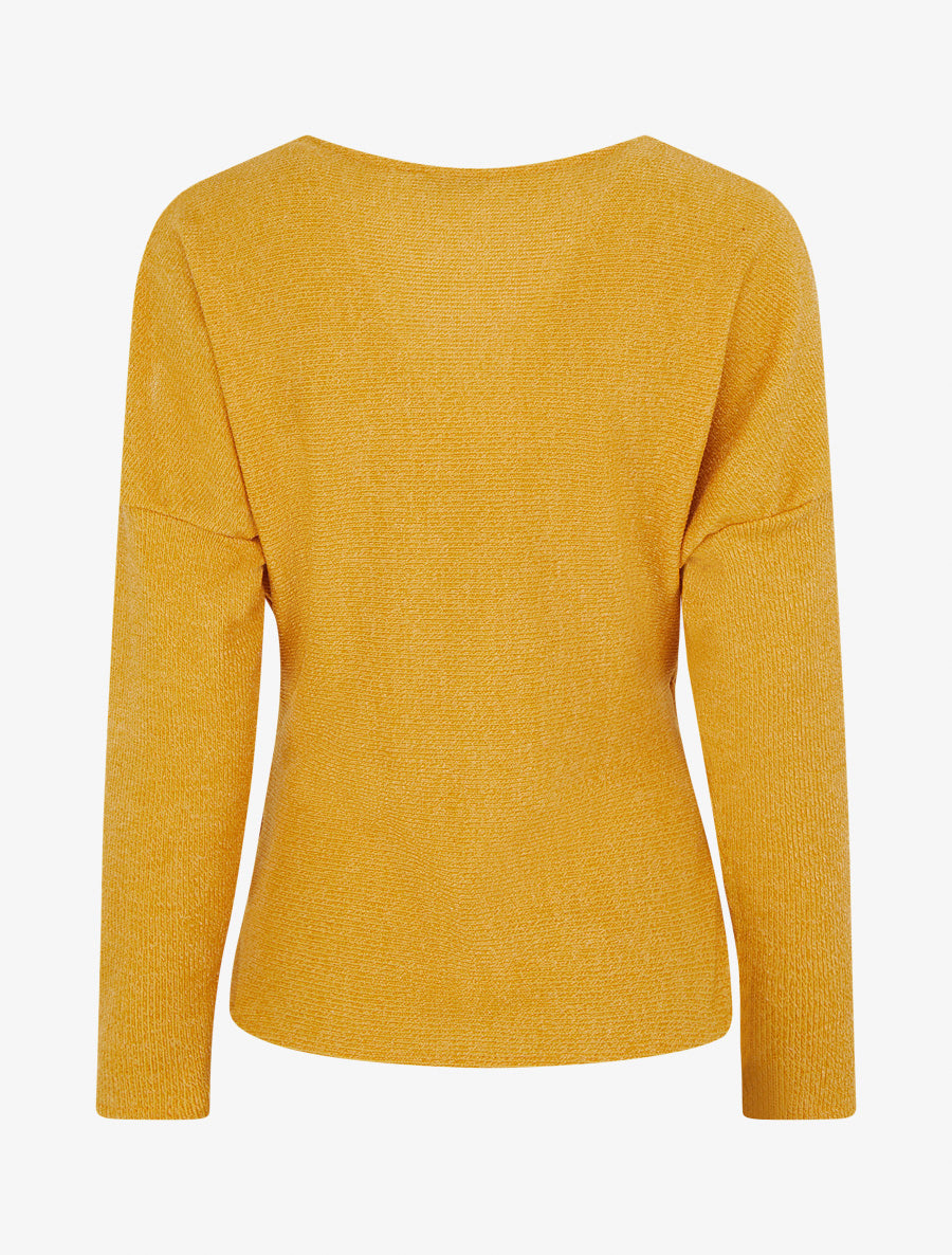 Pull fin uni à col cache-coeur - Jaune moutarde - 2