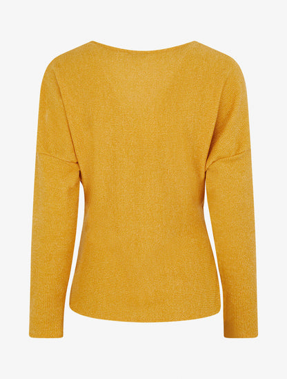 Pull fin uni à col cache-coeur - Jaune moutarde - 2