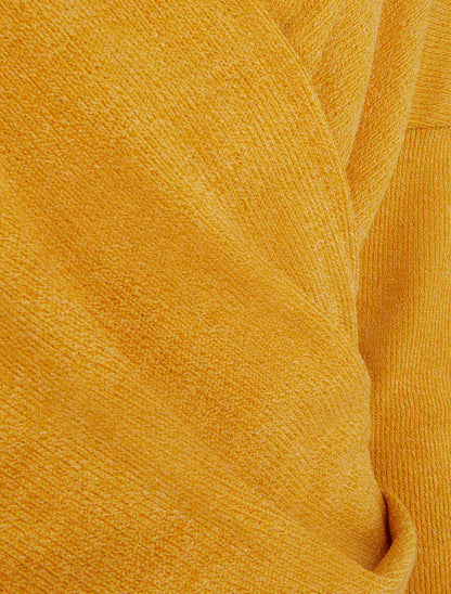 Pull fin uni à col cache-coeur - Jaune moutarde - 3