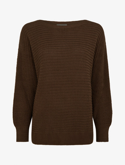 Pull uni à manches chauves-souris - Marron foncé - 1