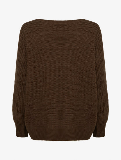 Pull uni à manches chauves-souris - Marron foncé - 2