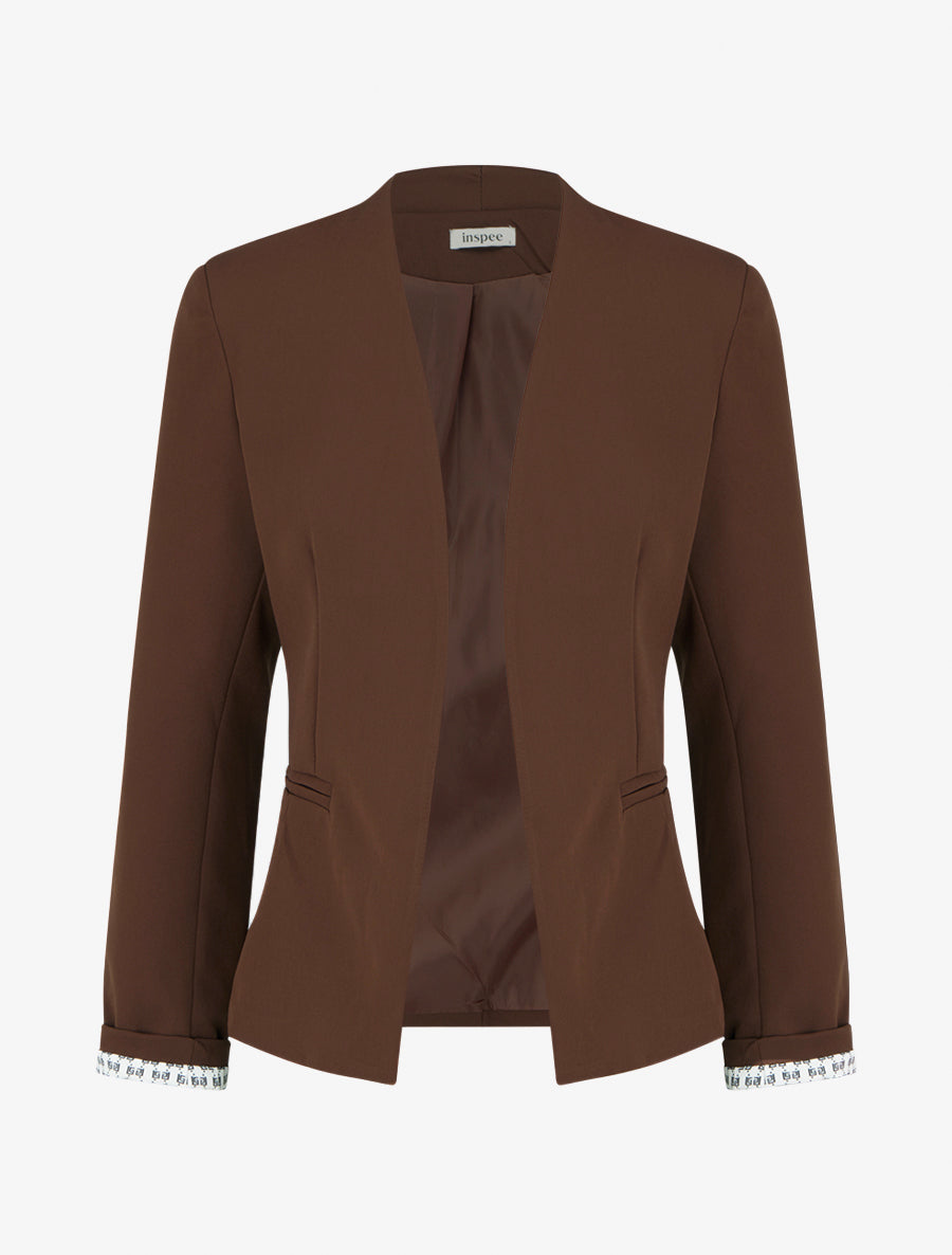 Gerade geschnittener Blazer mit Schulterpolstern - Braun
