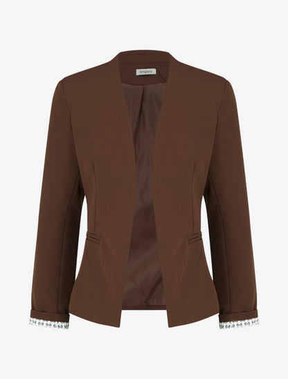 Gerade geschnittener Blazer mit Schulterpolstern - Braun