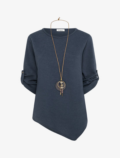 Pull droit à bords asymétriques - Marine - 1