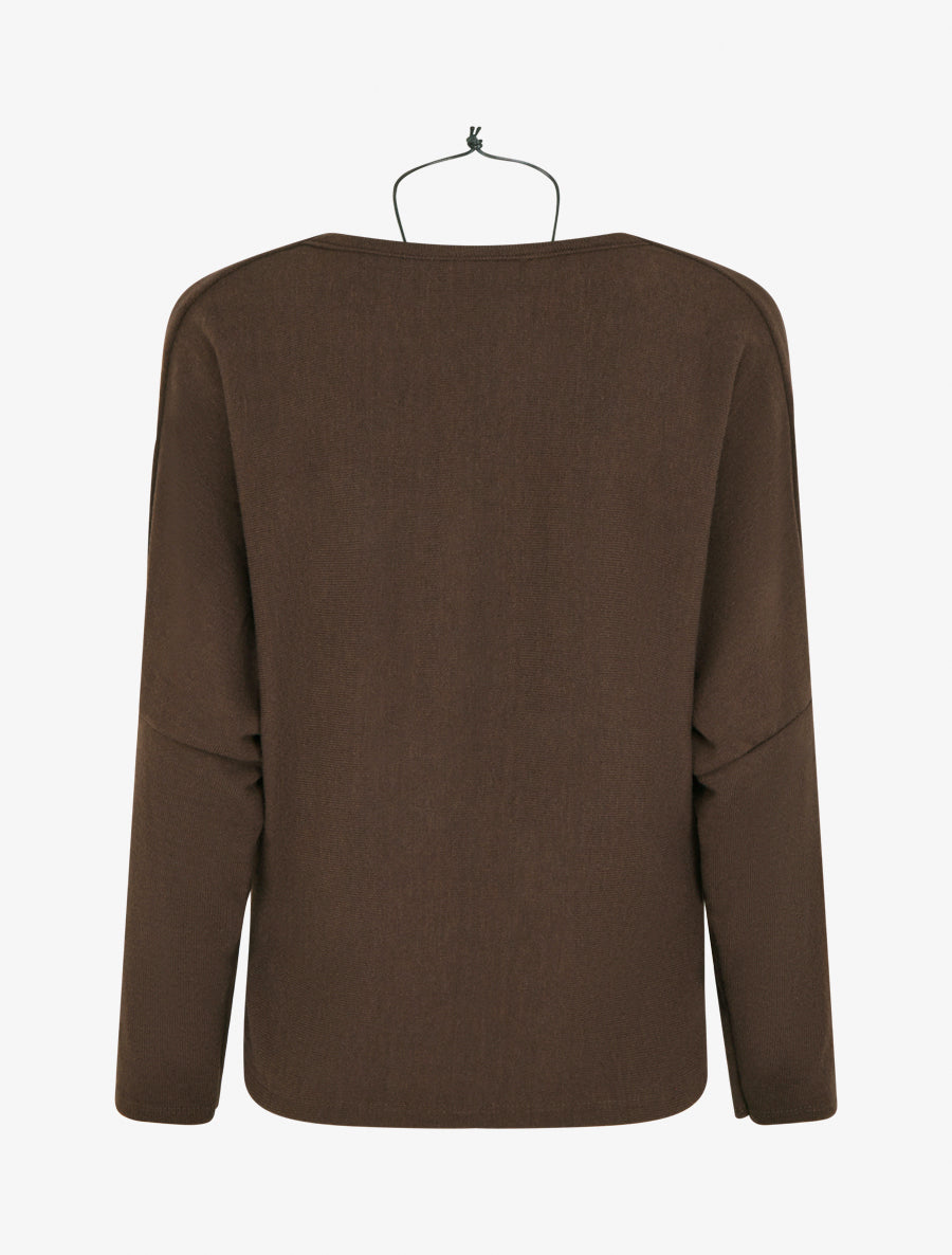 Feiner einfarbiger Pullover mit Wasserfallausschnitt - Braun