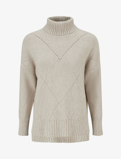 Pull uni à motif texturé géométrique - Taupe - 1